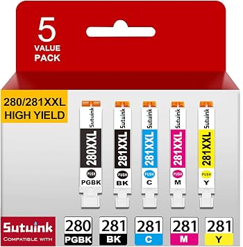 280 281 PGI-280XXL CLI-281XXL Ink Cartridge Replacement for Canon 280 281 XXL Ink Compatible for PIXMA TR8600 TS9500 TR8622 TR8622a TR8620 TS700 TS6100 TS6120 TR7520 TS6200 Printer 5 Pack