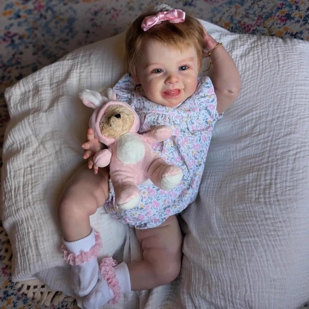 RXDOLL Realistyczne lalki Reborn Baby Dolls z miękkiego materiału, 50 cm, prawdziwa lalka, która wygląda prawdziwie realistycznie, uśmiechnięta lalka noworodka, zabawka, ręcznie robione, ważone