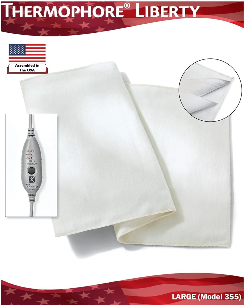Zmontowana w USA - Thermophore Liberty 2 Plus - wilgotna podkładka grzewcza na zapalenie stawów, pleców, szyi, ramion i skurcze - elektryczna, 3 ustawienia temperatury z automatycznym wyłączaniem
