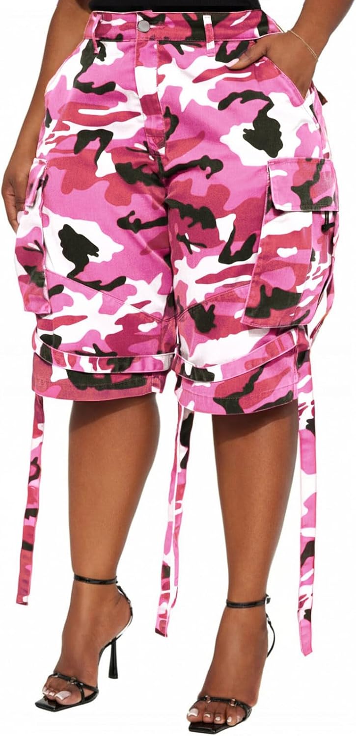 Women Dressy Tassel Bermuda Cargo Short Cotton Knee Length Relaxed Fit Shorts with 4 Pockets