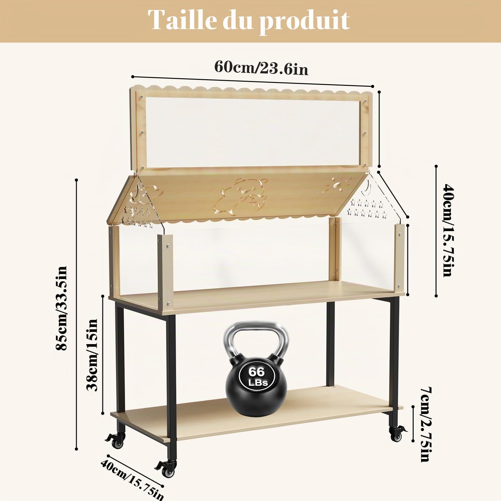 Hamster - Cage pour hamster nain en bois acrylique - 60 x 40 x 40 cm - Avec couvercle rabattable et échelle - Pour cochons d'Inde - Pour hamster et cochons d'Inde