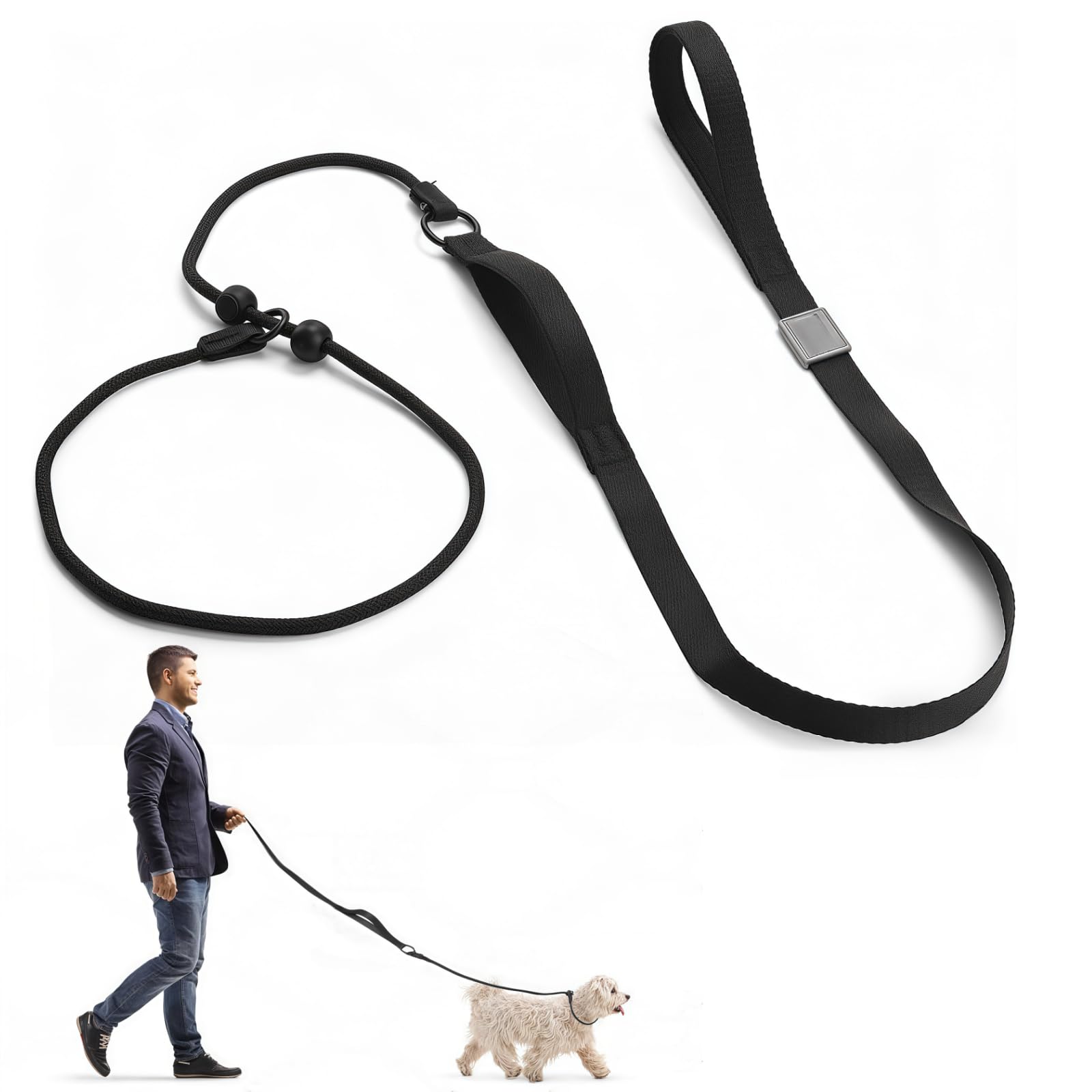 Slip lead for dogs with Comfort Handle & Adjustable Collar, Anti Pull Dog lead, 1.7m Thin Training Rope for Puppy Small Medium Large Dogs, Anti-Choking Design (Black)