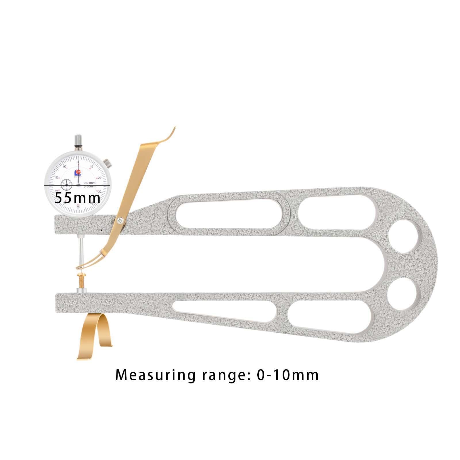 Präzisions Dickenmessgerät für Geigen (0–10 mm) mit Messuhr für Geigenbauer und Handwerker. Genauigkeit: 0,01 mm.