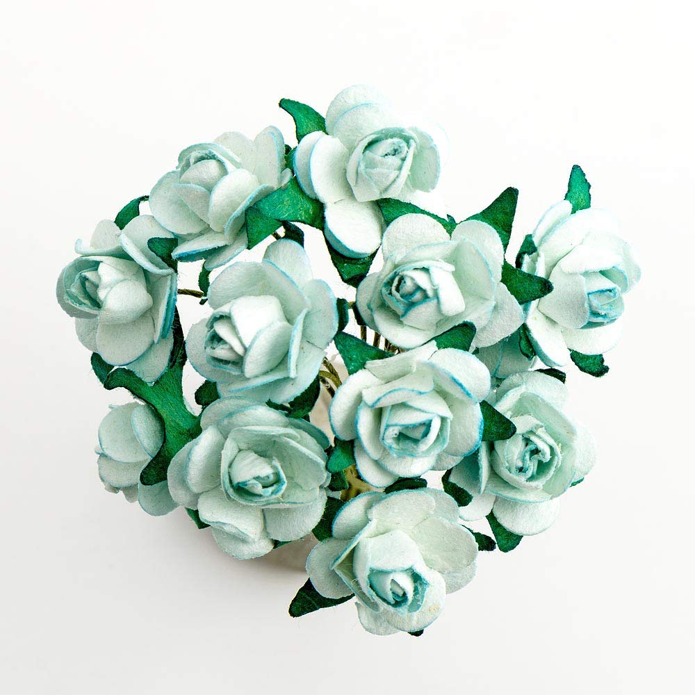 Italian Options Pale Blue Paper Tea Roses - Small Craft Flowers (144 Pack)