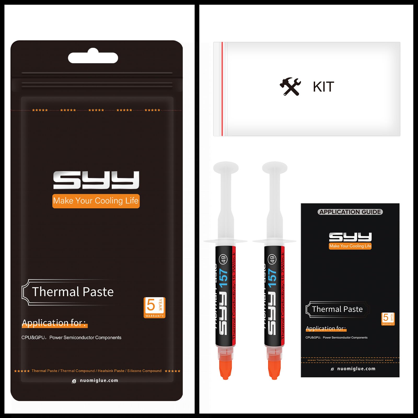 SYY Pasta Termica 8g con Toolkit, Thermal Paste Nuovo aggiornamento facile da applicare, Conduttività Termica Estremamente Alta, Pasta termoconduttiva per PC CPU GPU PS4 Processore