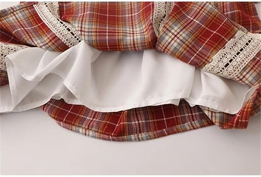 Women's Japanese Style Lace-Up Bow Stitching Plaid Small