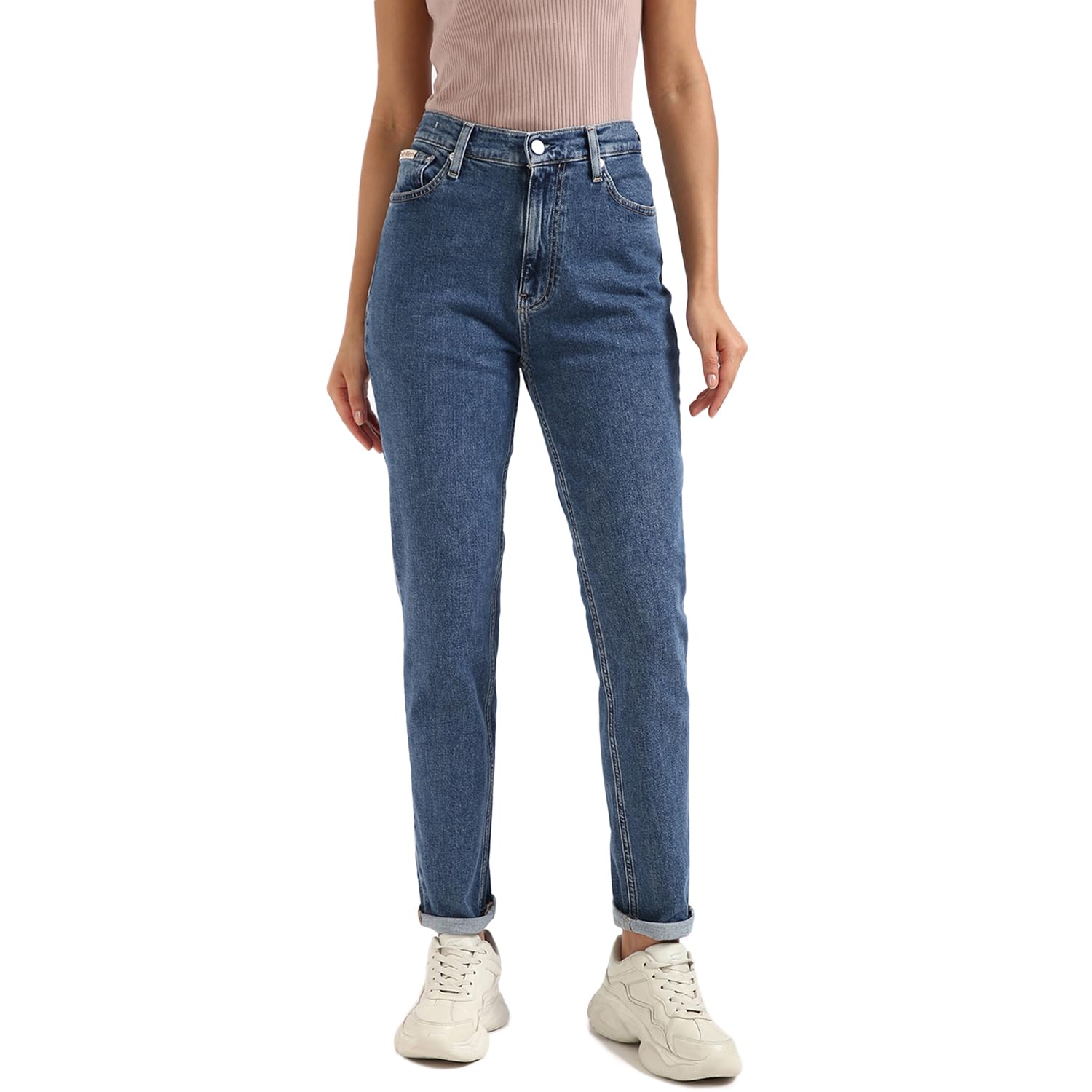 Calvin Klein Women's Denim (Denim Medium) ’S Tapered Fit Mom Jeans, Blue (Denim Medium), 30W/30L