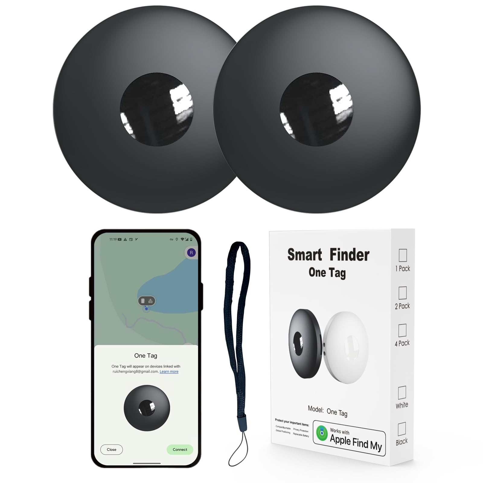 Lot de 2 traqueurs Bluetooth puissants, localisateur de clés et localisateur d'articles pour animal de compagnie, portefeuille, sac à dos, bagages pour chien, compatibles iOS, localisateur de