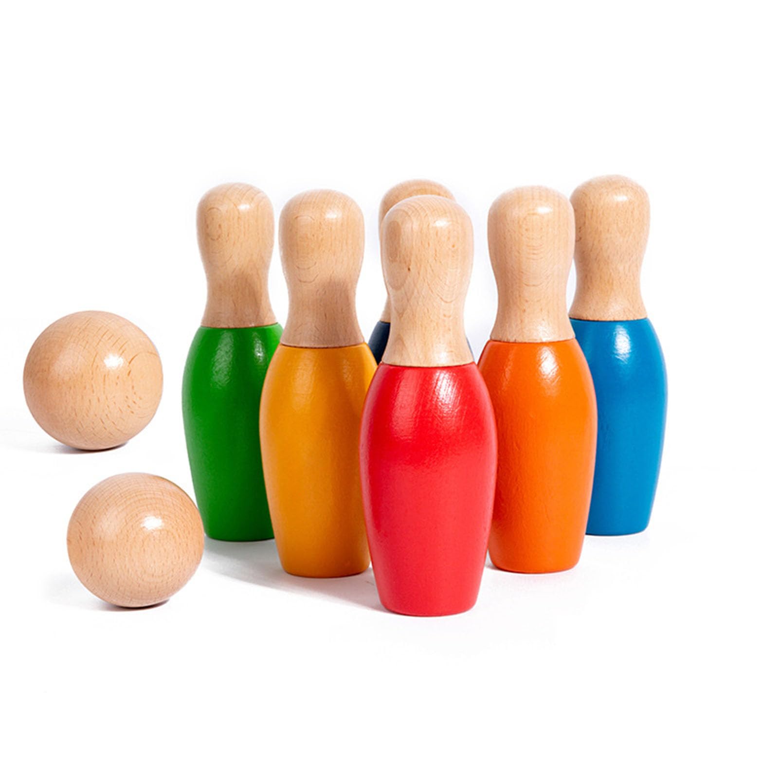 Set de Bolos de Madera para niños, Bolos y Bolas Coloridos