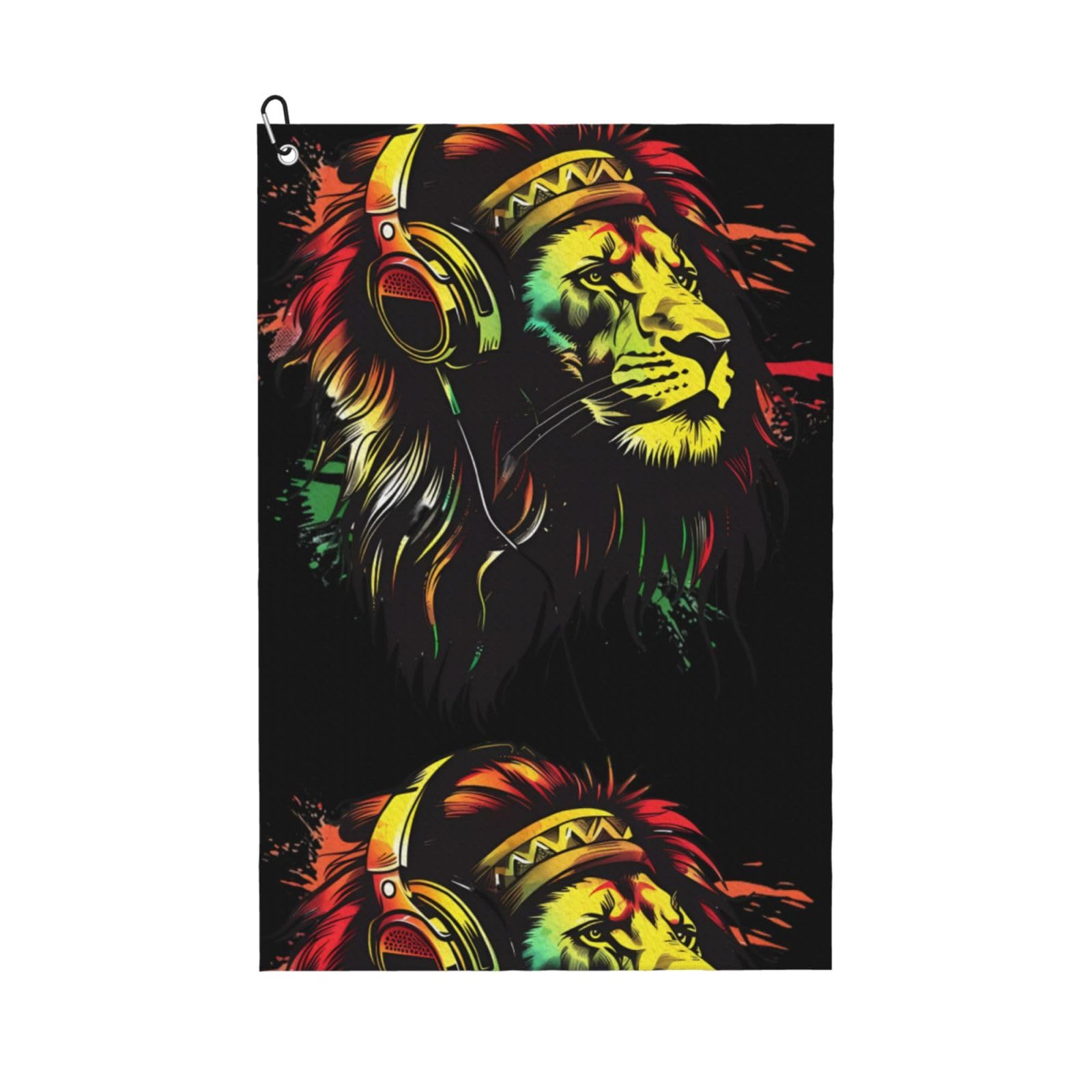 peiyeety Rasta Reggae Music Jamaican Lion Microfiber Golf Towel with Carabiner Clip, 16x24 Inch Absorbent Waffle Weave Towel for Golf Bags