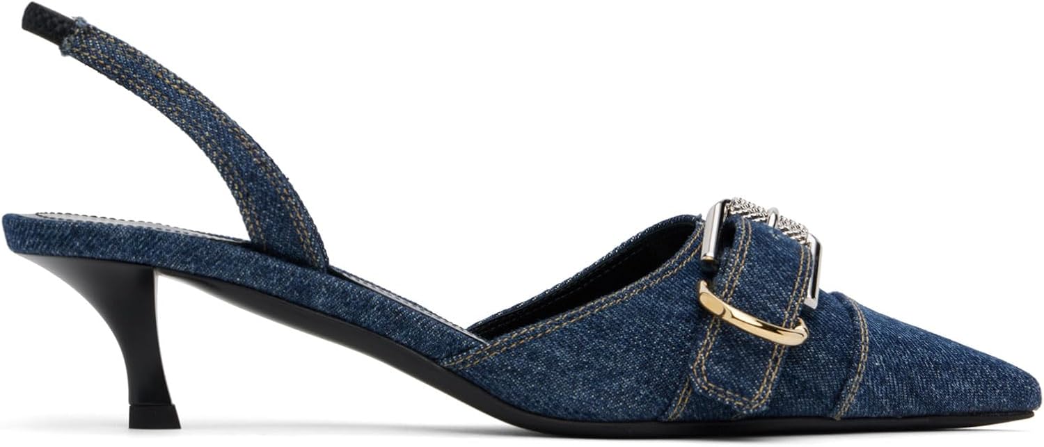 Women's Kitten Heel Pointed Closed Toe Slingback Pumps Comfort Low Heel Slip On Metal Buckle Pumps Fashion Wedding Prom Dressy Sandal Pumps for Women