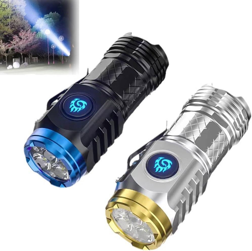 Springmart Mini Flashlight, Three-Eyed Monster Mini Flashlight Super Power Flashlight, Mini Rechargeable Thumb Flashlight (Black+Silver)