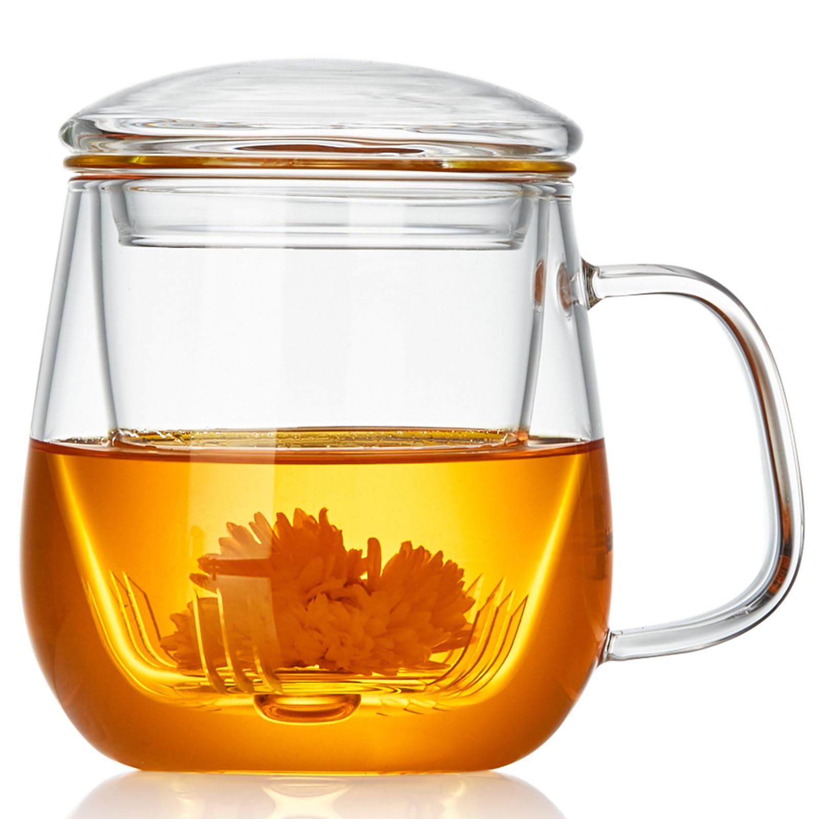 Tazze, Tazza da Tè in Vetro con Uovo e Coperchio, Grande, in Borosilicato, 500 ml, Tazza Trasparente per Tè Sfuso, Tazze Tè Fiorito, Tazza Vetro per Bustina da Tè