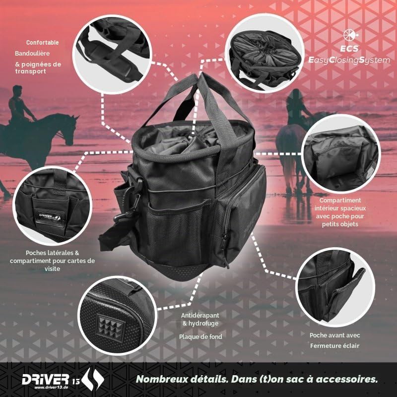 Driver13 poetstas pour paardenverzorging, Grooming Bag pour stal & ruitersport, avec draaggrepen et Compartiments, Noir