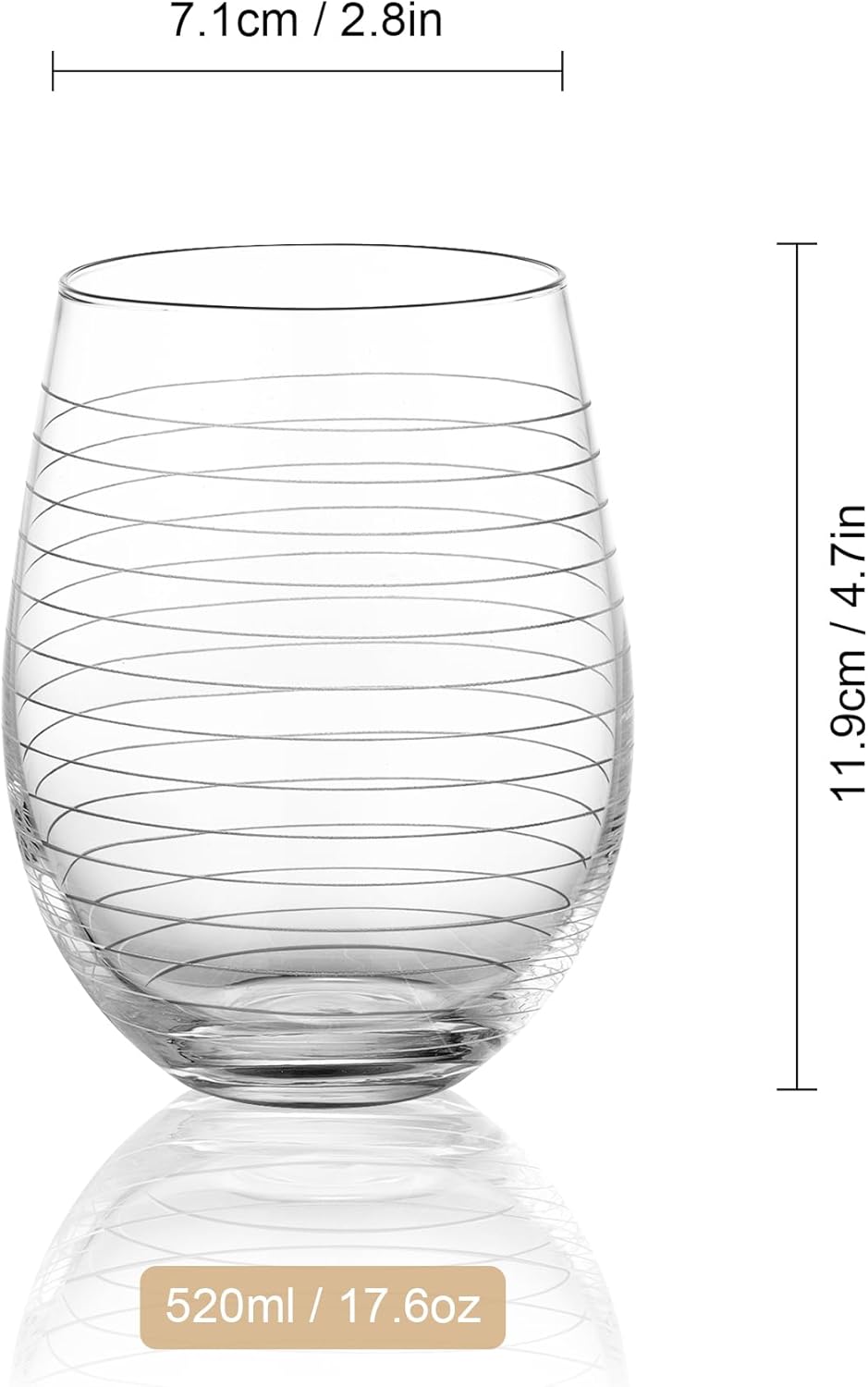 Joeyan Hand Blown Etched Stemless Wine Glasses with Strips Swirls Pattern for Red Wine,Large Carved Drinking Glass Cups Tumblers for Wedding Anniversary Party Home,Set of 2, 17.5 oz, Dishwasher Safe - Image 7