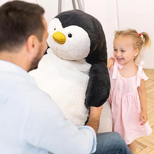 Miniatura 6 de ARELUX Almohada de pingüino de felpa de 14 pulgadas, adorable pingüino regordete para abrazar suave y grande, almohada corporal para dormir