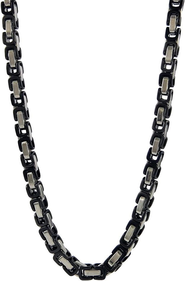 yedid international Men's Jewelry Mechanic Style 5mm Biker Silver Black Stainless Steel Link Chain Neckless 24 Inch