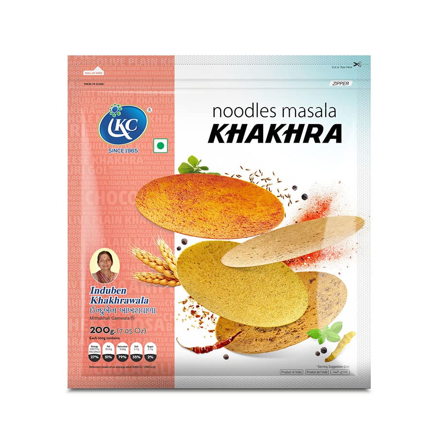 Induben Khakhrawala Premium Tasty and Healthy Indian Gujarati Snacks Khakhra 200gm (7 oz) NOODLES MASALA Pack of 2