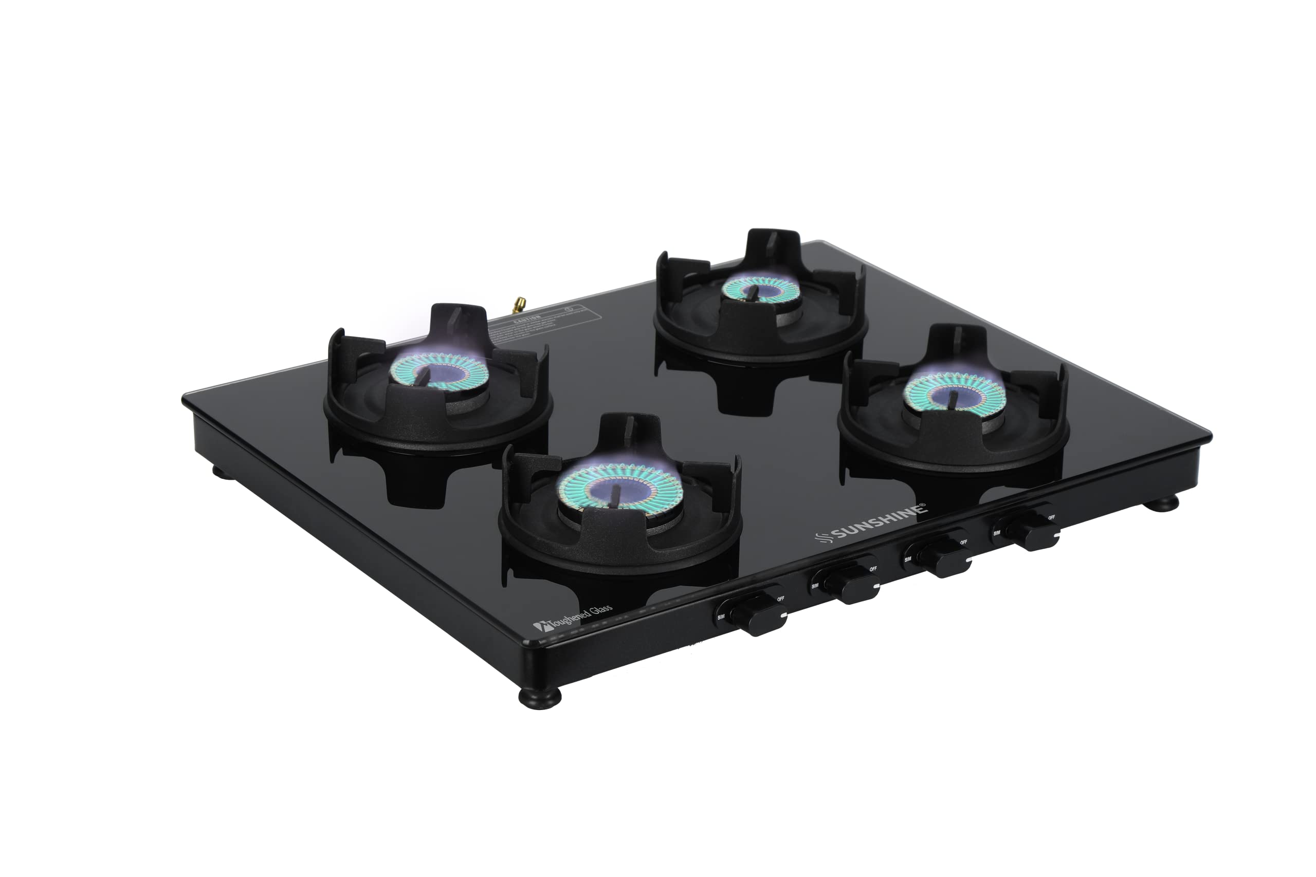 Sunshine Regal Pro Gas Stove | 4 Burner Gas Stove | Warranty By Sunshine - 5 Year On Glass & Burner, ISI Certified, Gas Chulha 4 Burner, LPG Ready & PNG Compatible (Premium - Black)