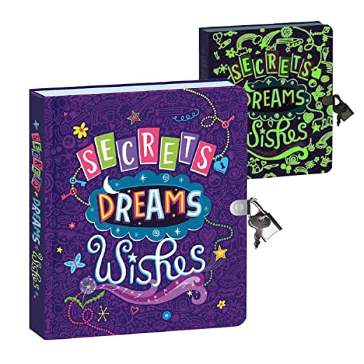 Peaceable Kingdom Secrets, Dreams and Wishes Glow in The Dark 6.25" Lock and Key, Lined Page Diary for Kids