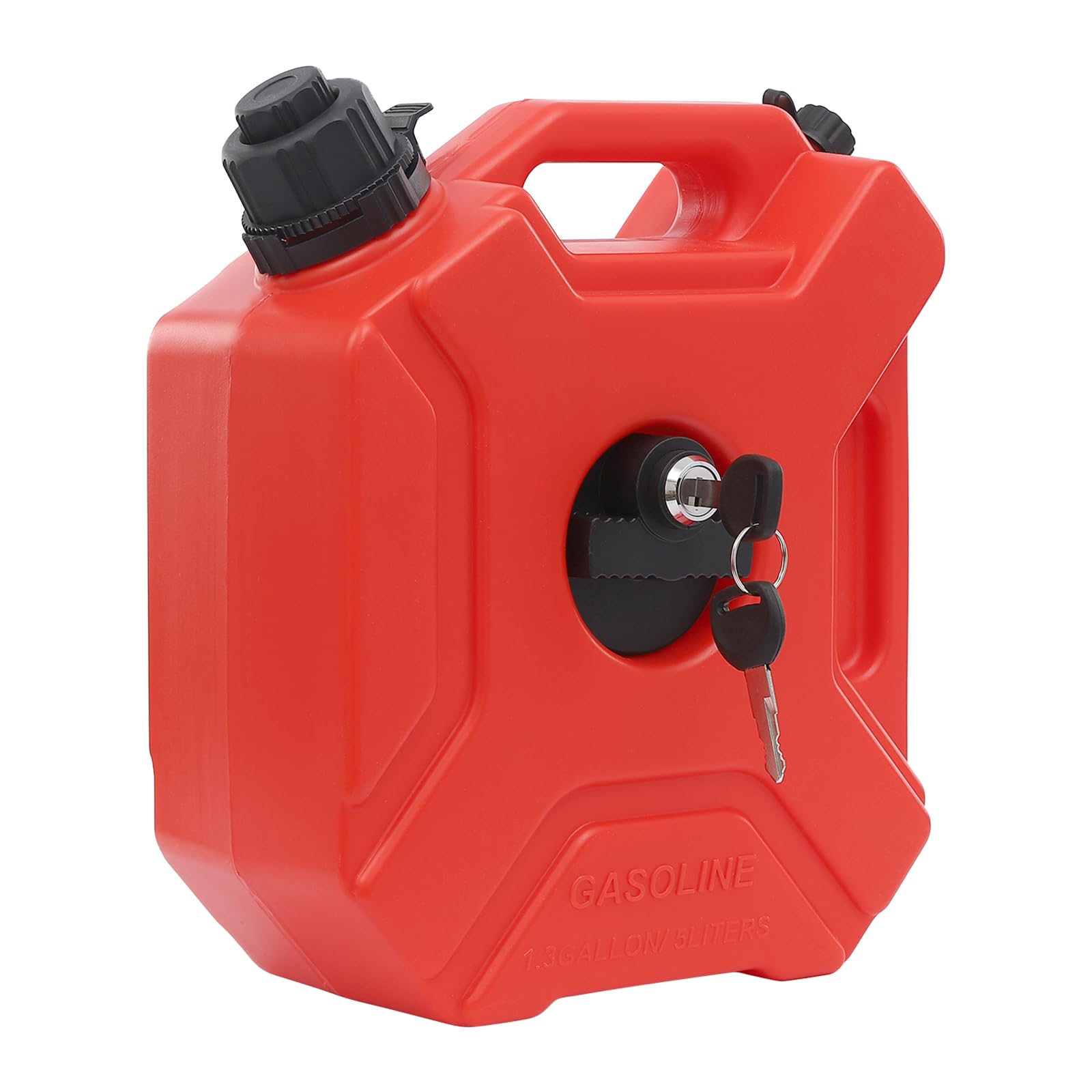 Lockable 5L Fuel Tank Portable Petrol Can, Motorcycle Gasoline Oil Container Jerry Can with Keys, Red Spare Fuel Canister for ATV UTV Outboard Motor Car