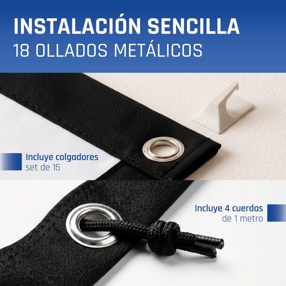 iggual - Pantalla de Proyección 100" Pulgadas- Tela Plegable- Antiarrugas- Formato Panorámico 16:9- Ángulo de visión 120º- Apta para Proyector y Retroproyector- 221 x 124 cm