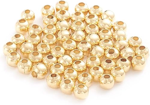 Beadthoven - 500 cuentas redondas de acero inoxidable de 0.118 pulgadas (0.118in), cuentas de metal redondas y lisas doradas, espaciadores de