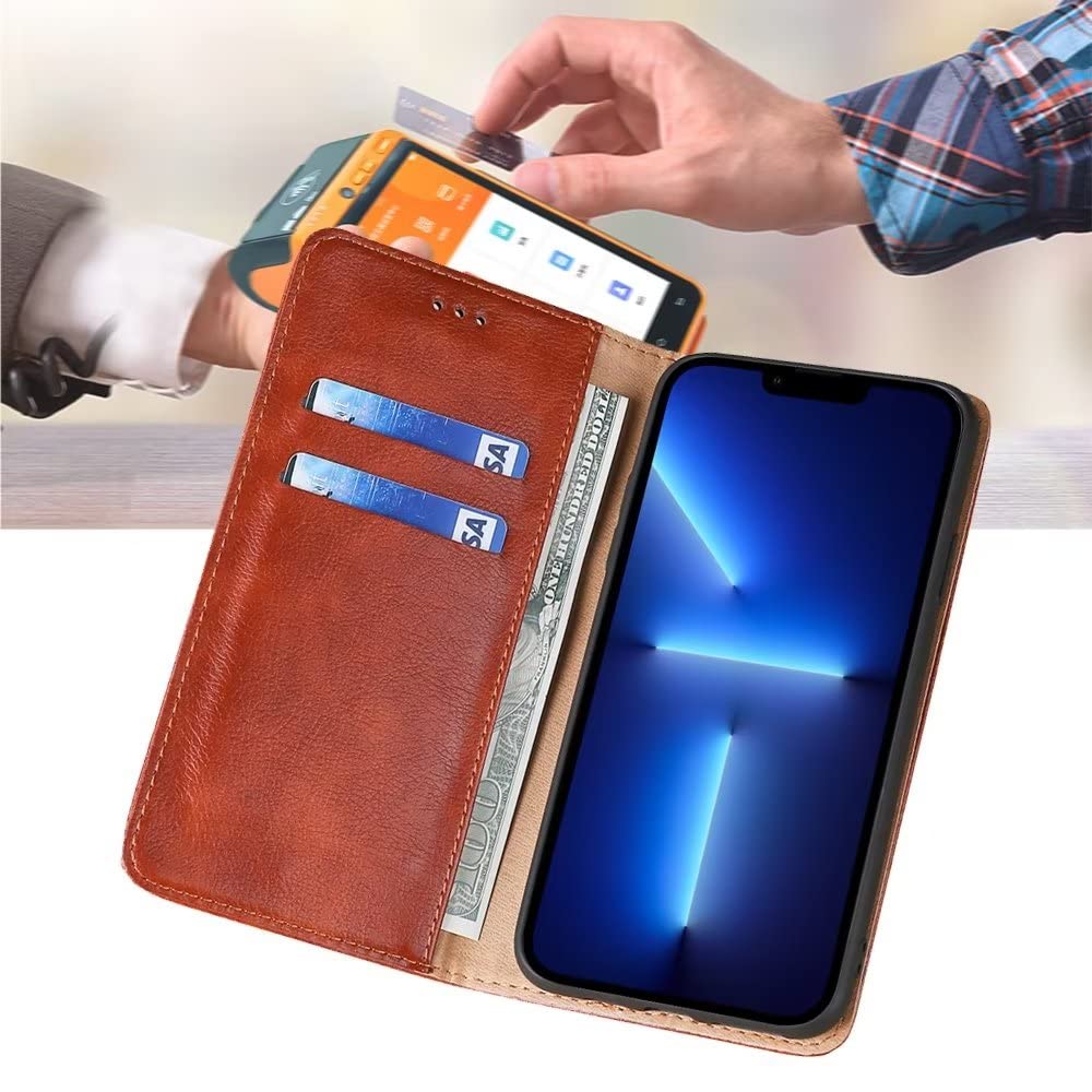 HONLEN Leder-Hülle Mit Magnet Für Motorola Moto G32 - Brieftaschen-Funktion, Standfuß, 2 Kartenfächer, Schwarz