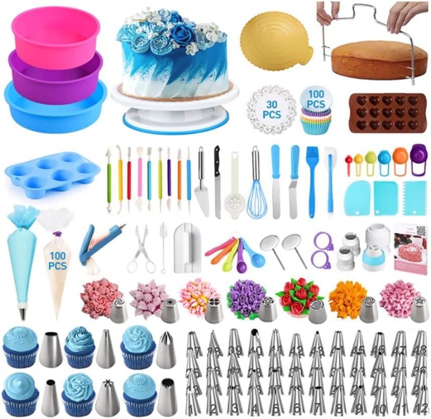 340 Piece DIY Cake Making Turntable Baking Tool Set With Flower Mouth Flower Bag Spatula And Scraper