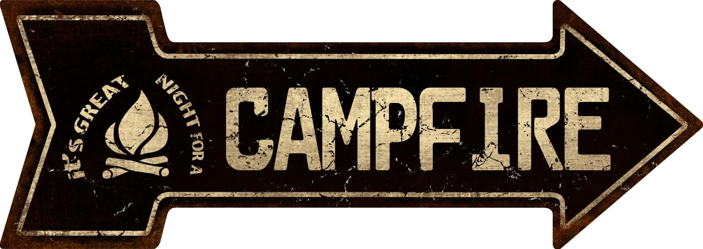 MukukoGreat Night for a Campfire Arrow Tin Metal Sign Wall Decor - Rustic Campfire Wall Art for Lake House, Cabin or Man Cave 6" x 18"