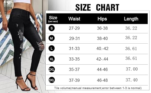 Women High Waist Skinny Stretch Ripped Jeans Cropped Knee Destroyed Denim Pants Light Blue #TOP5
