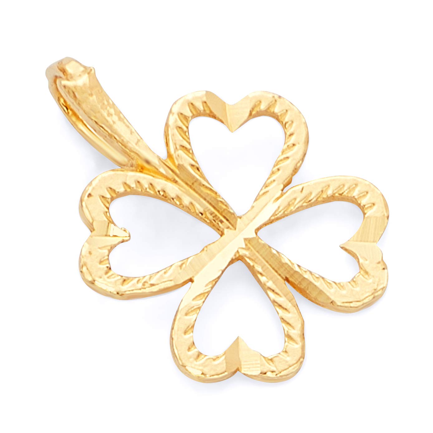 14k REAL Yellow Gold Heart Clover Charm Pendant