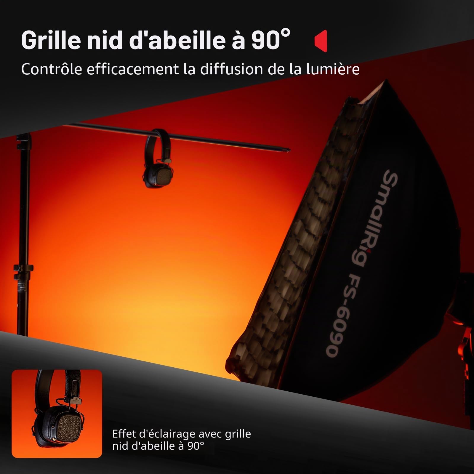 SMALLRIG 60x90cm FS-6090 Softbox Bowens à Dégagement Rapide avec Diffuseur/Grille Nid d'Abeille/Sac, Compatible avec SMALLRIG RC 220 Pro, pour COB à Monture Bowens, pour Godox pour Neewer -5369