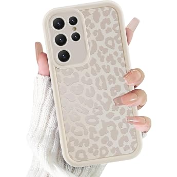 ZhuoFan Case for Samsung Galaxy S24 Ultra 5G 6.8 Inches Aesthetic Leopard Pattern Mobile Phone Case White Matte Protective Case Ultra Soft Silicone Thin TPU Case Shockproof Scratch-Resistant Bumper Cover 07