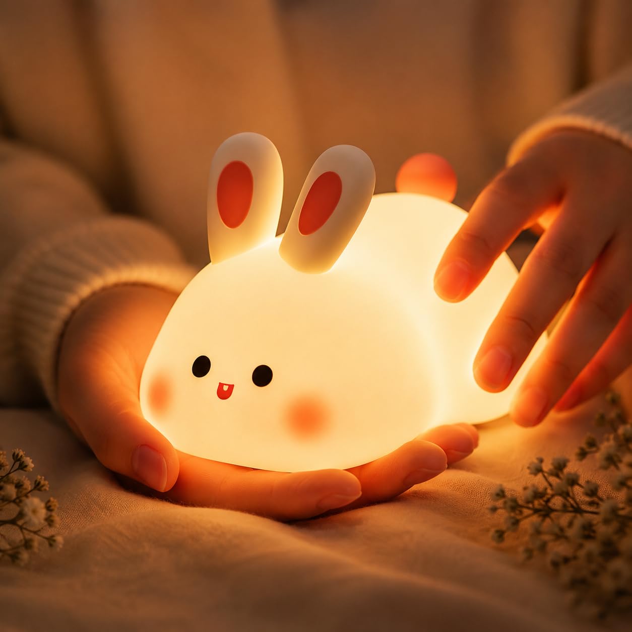 Cute Bunny Night Light, Safe Silicone, Rechargeable | Tap to Control, 3 Brightness Modes, Type-C Charging, Warm Soft Glow, Kids & Baby Safe-image-40