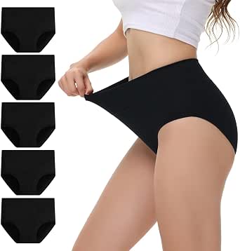 NUOZA Women’s Underwear Women Cotton Pack of 5 Tummy Control Briefs High Waist Breathable Waist Briefs Panties