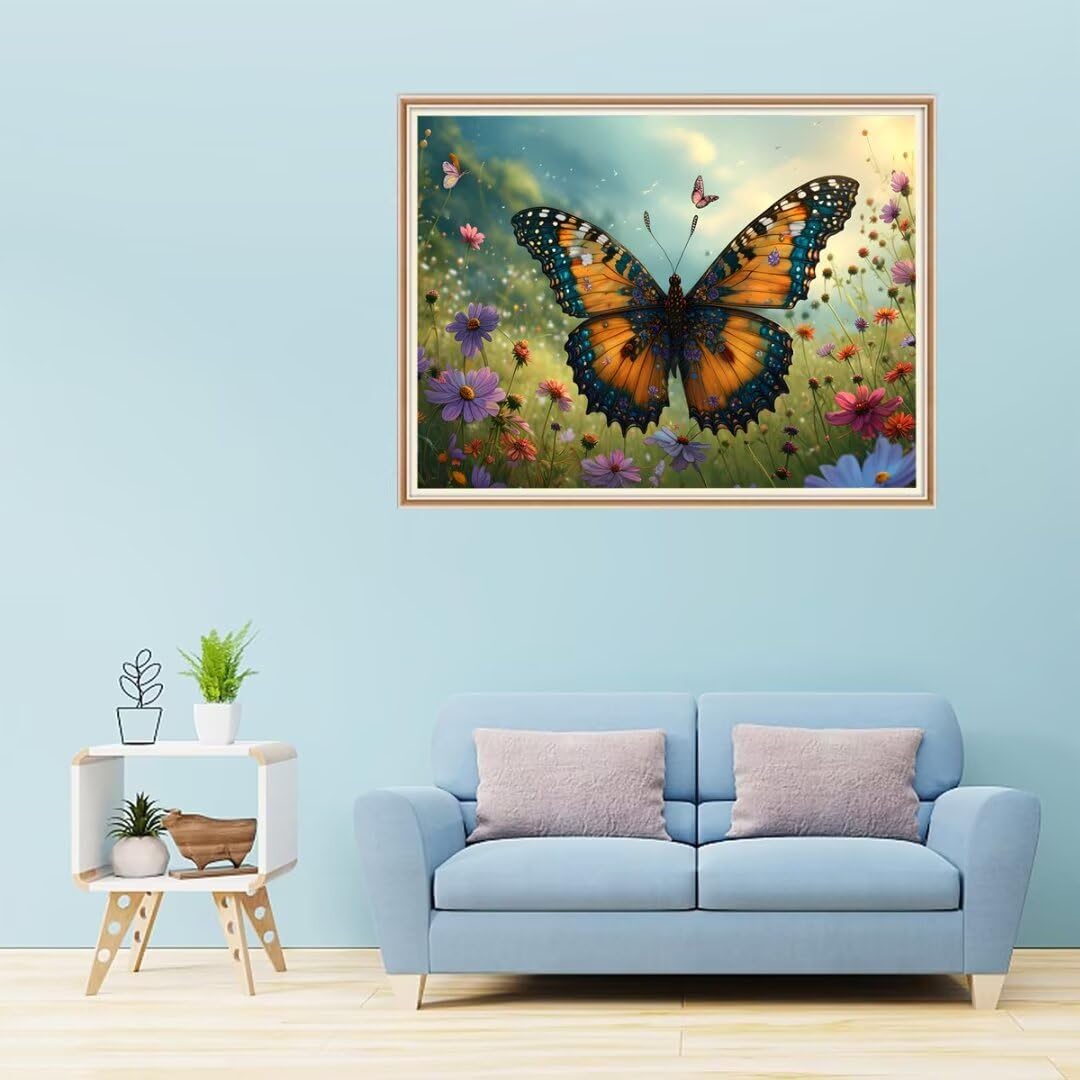 Malen Nach Zahlen Erwachsene Schmetterling,Malen Nach Zahlen Chrysantheme Malen Nach Zahlen Kinder,DIY Handgemalt Ölgemälde Set mit Pinseln und Acrylfarben,Deko Wohnzimmer,Ohne Rahmen 90x120cm Hs-440
