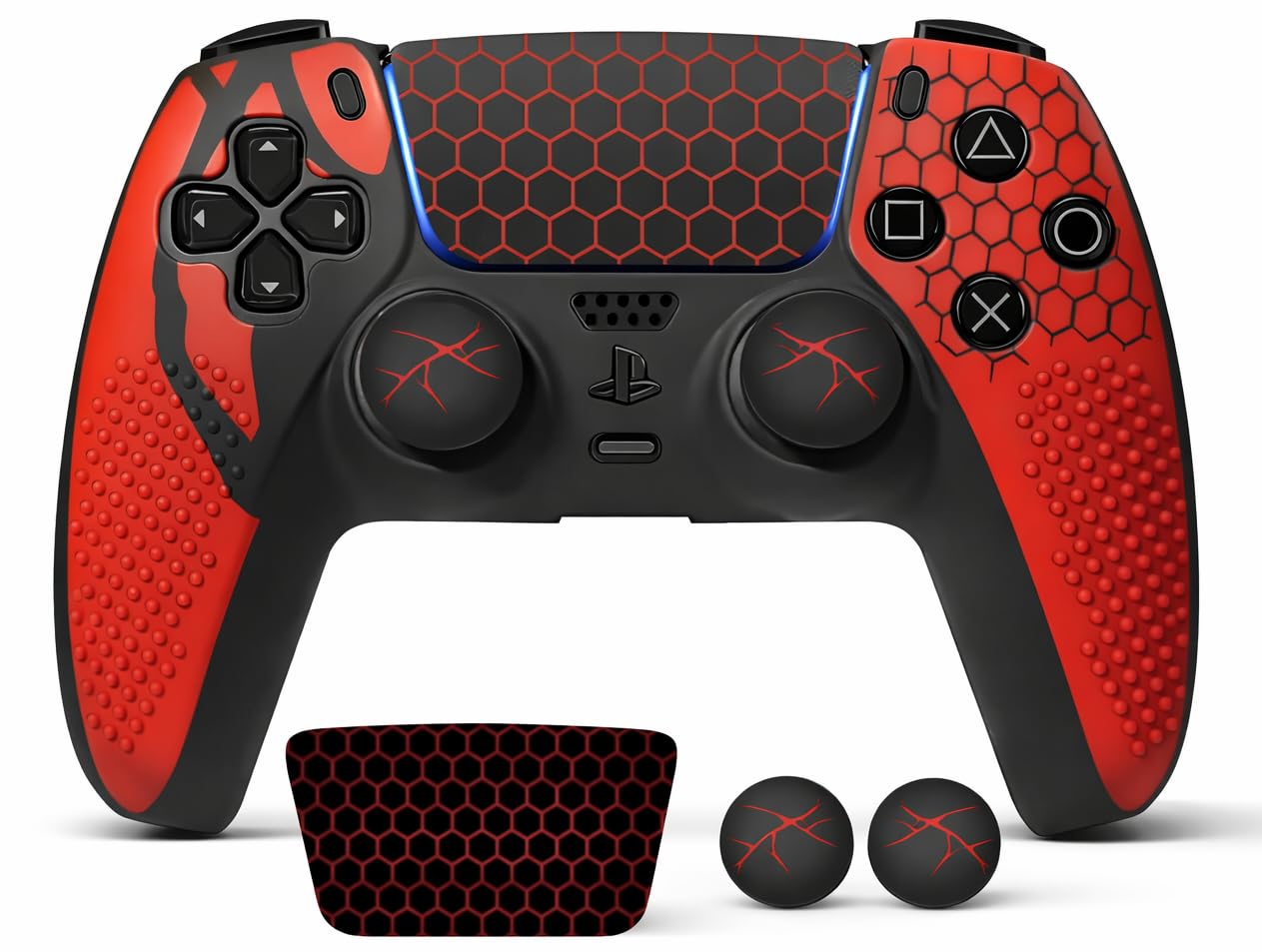 Meyaar Anti-Slip Silicone Cover for PS5 Controller with Thumb Grip Caps & Touchpad Sticker Made for PS5 Controller Only. (Honeycomb)