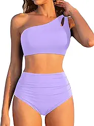Biquíni feminino de cintura alta - maiô de um ombro só, controle de barriga, maiô de duas peças 2025