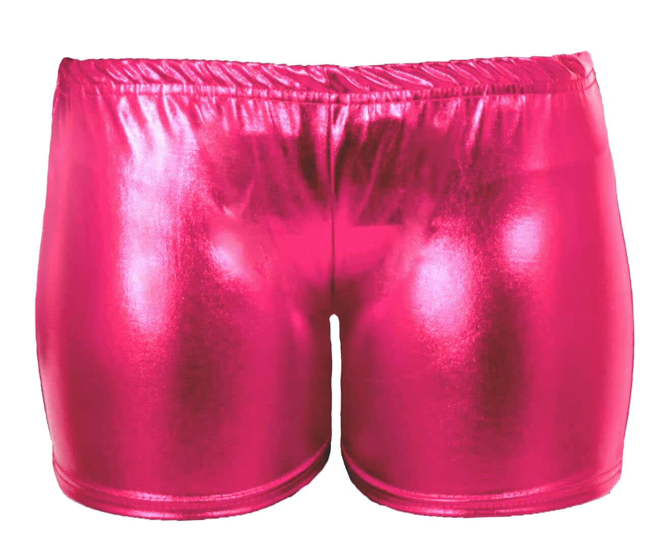 Fairy Trendz Women's Fuchsia Elastic Waist Metallic Shinny Hot Pant Wet Look Disco Party Outfit Fancy Shorts