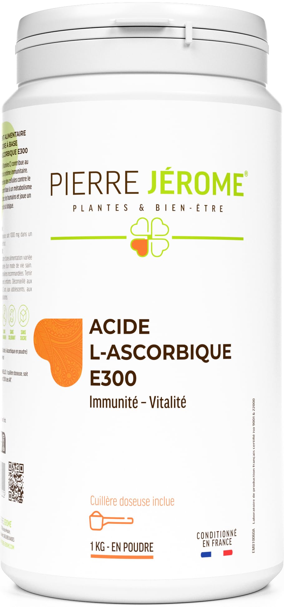 Acide L-Ascorbique E300 en Poudre Pierre Jérôme - 1000 G - Vitamine C Pure et Naturelle - Complément Immunité et Additif Alimentaire Cuisine Pâtisserie - 1 KG