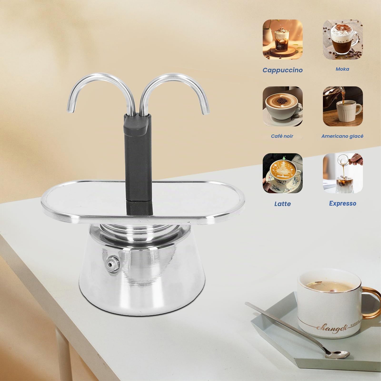 Topyond Moka Pot Cafetière En Acier Inoxydable De 100 Ml Avec Passoire épaisse à Double Tuyau Et Poignée Antidérapante Anti-brûlure Moka Express Cafetière Italienne Et Mini Cafetière
