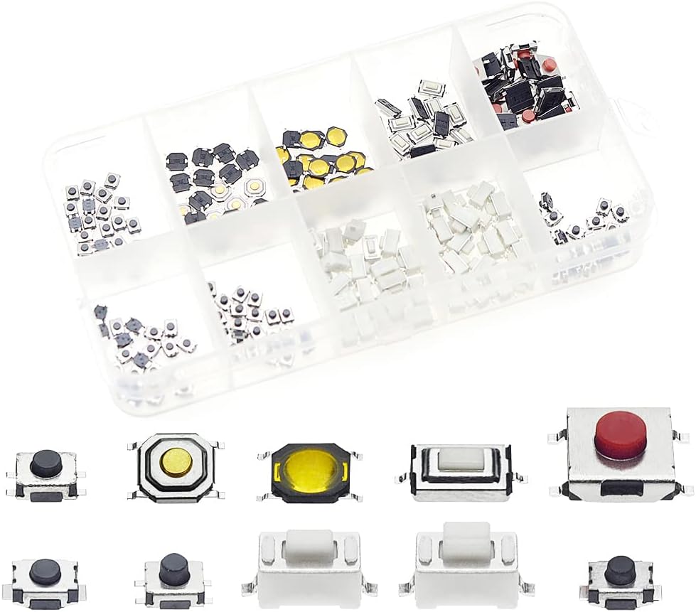QTETAK 200 Pcs 10 Value Micro Momentary Tactile Push Button Switch Tact Assortment Kit