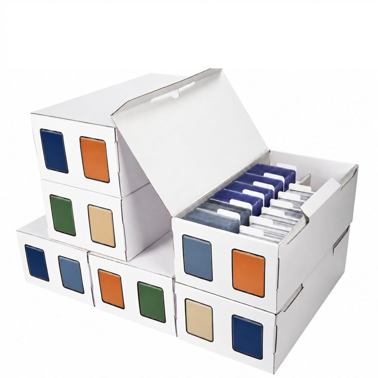 AFIING Trading Card Storage Box, Cardboard Card Box with 2 Compartments and Viewing Windows, Holds up to 12,000 Standard-Size Cards for Sports Cards, TCG & Collectibles, 6 Pack