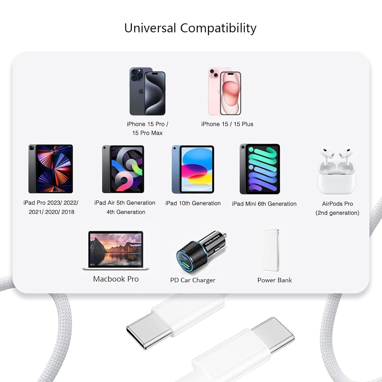 3FT 20W Fast Charger Adapter for AirPods 4 Gen 4 Generation,AirPods Pro 3 2025/Pro 2 2nd, Air Pods Max 2024, iPhone 17 16e 16 15,iPad 10th, USB Type C Woven Cable Charging Heads,Samsung and More