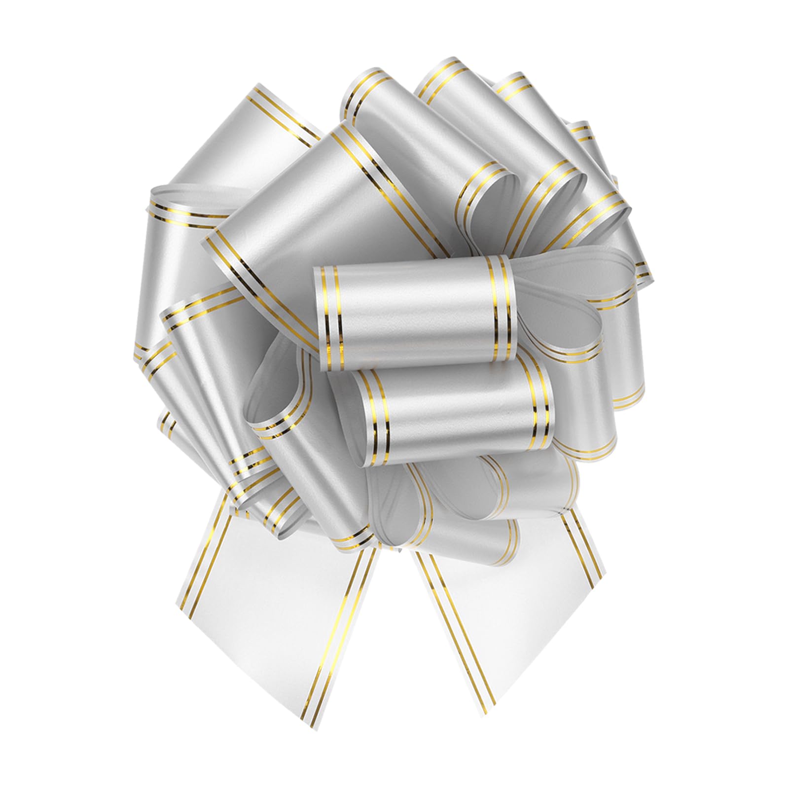 sourcing map 10 Inch Giant Large Pull Bow Big Metallic Car Bows Ribbon with Gold Edge for Wedding Presents Gift Wrapping Christmas, Silver