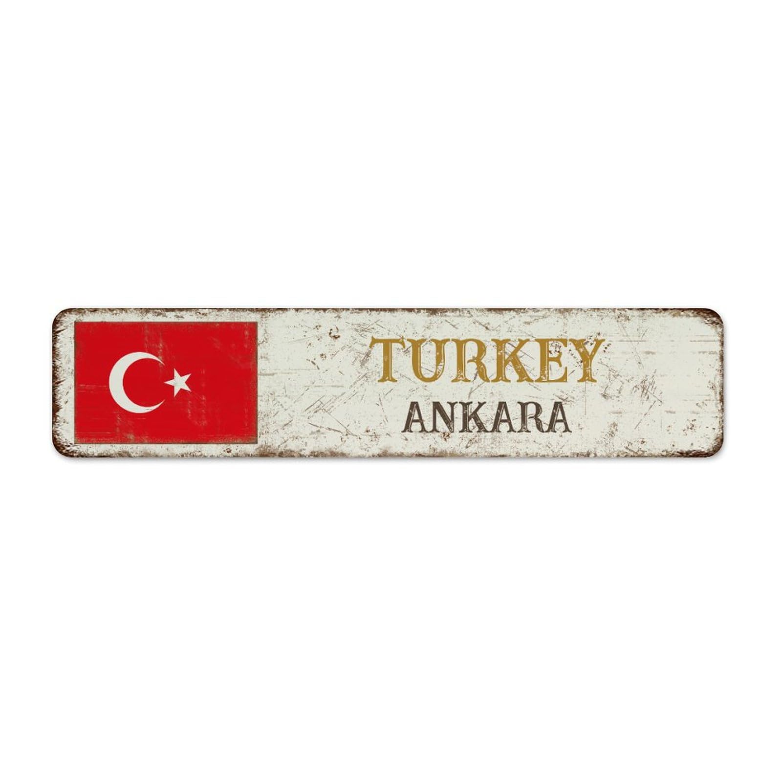 Autravelco Style-7 Turkey-Ankara Flag City Street 4X18 Inch Metal Signs Funny Novelty Yard Restaurants Shop Home Décor Garage Signs National Country Souvenir Road Aluminum Metal Sign For Bedroom