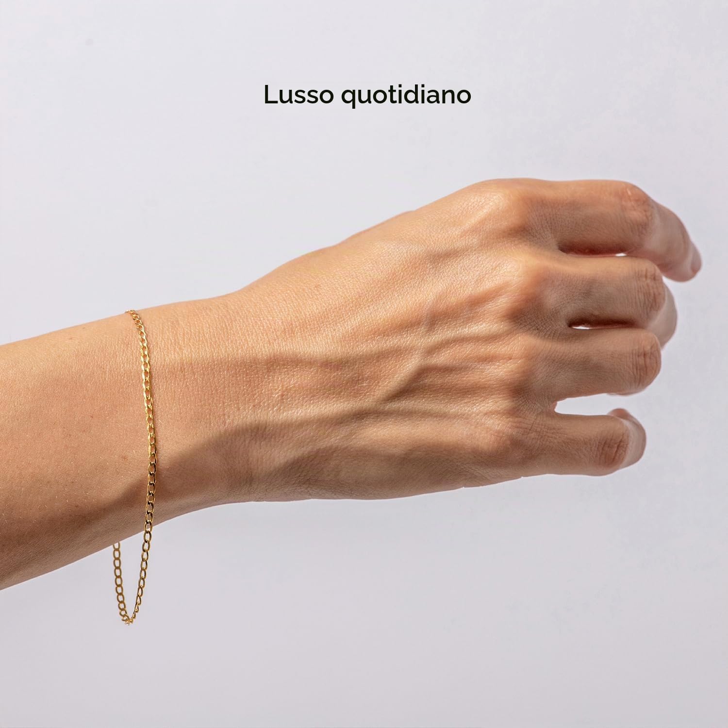 forme di Lucchetta - Braccialetto Oro Regolabile fino a 19cm | Oro Vero Giallo 14 kt Grumetta Effetto Diamantato 2mm, Abbinabile ai Charm