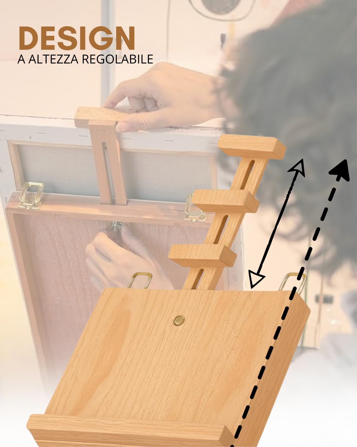 Cavalletto Pittura – Cavalletto da Tavolo in Legno di Faggio con Cassetto Portaoggetti – Altezza Regolabile per Tele Fino a 54cm – Valigetta Portatile per Bambini, Principianti e Artisti