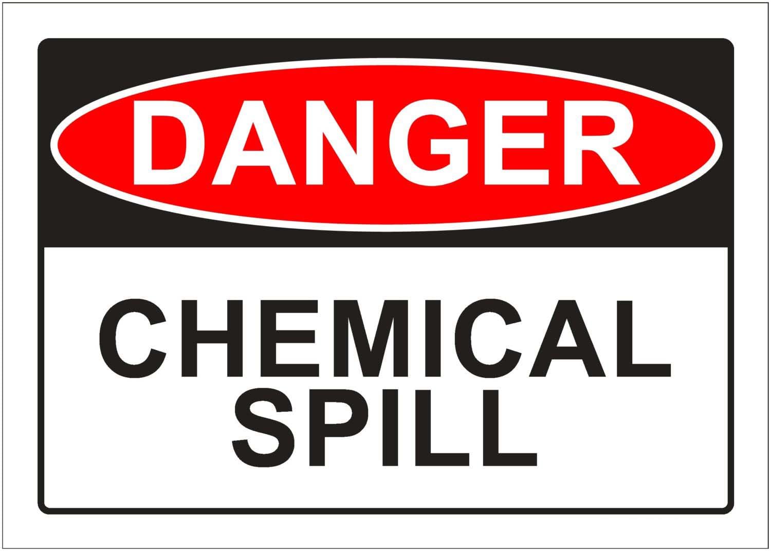 Chemical Spill Danger Sign, 12x8 Inch Metal Tin Sign, Emergency Hazard Warning for Chemical Storage and Handling Areas